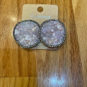 Romance light pink pearl marble iridescent circle earrings